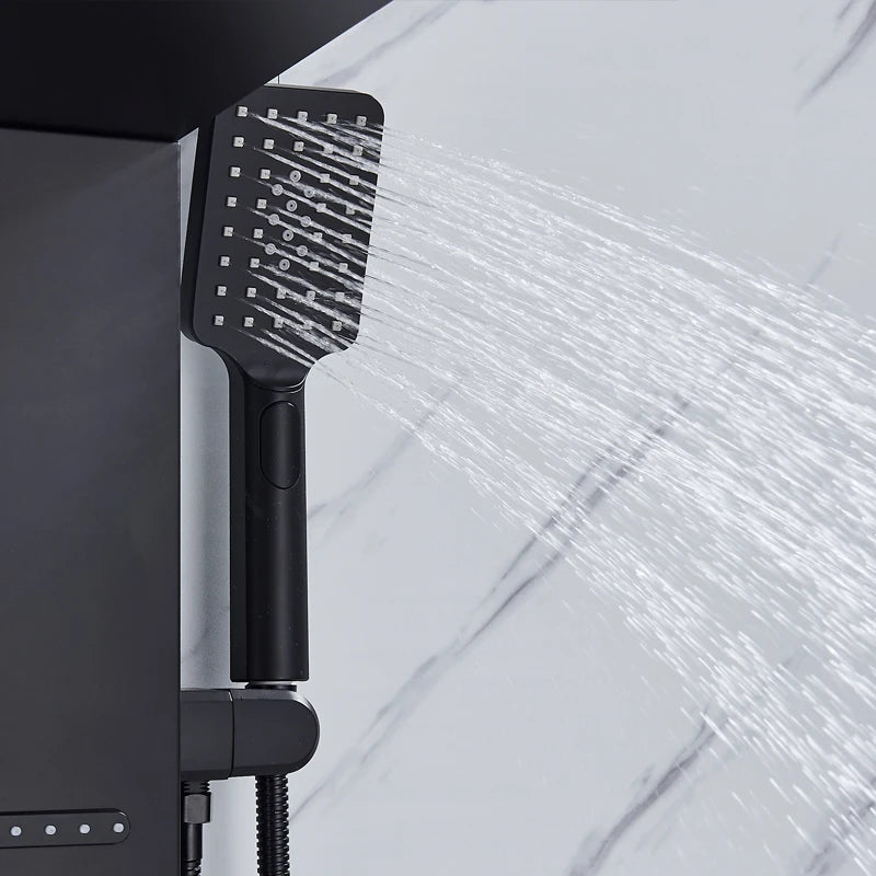 Black LED Shower Panel Tower System Rain Waterfall Shower Column Hydroelectricity Massage Body Spa Bath Shower Faucet Mixer