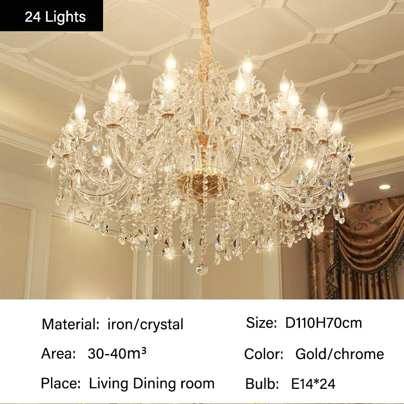 Luxury European Led Crystal Pendant Lights Living Room Lighting Decorate Chandelier Indoor Hotel Villa Hanging Lights Fixture