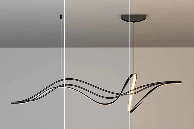 Modern Lines Led Pendant Light for Restaurant Dining Room Tables Kitchen Bar Counter Black Chandelier Home Decor Light Fixture