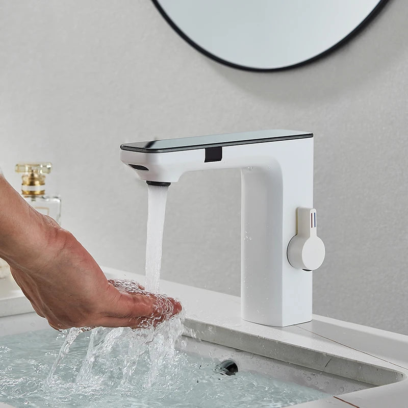 Smart Sensor Basin Faucet Digital Display Screen Hot Cold Water Mixer Tap Vanity Touchless Faucet For Bathroom Basin Taps Crane