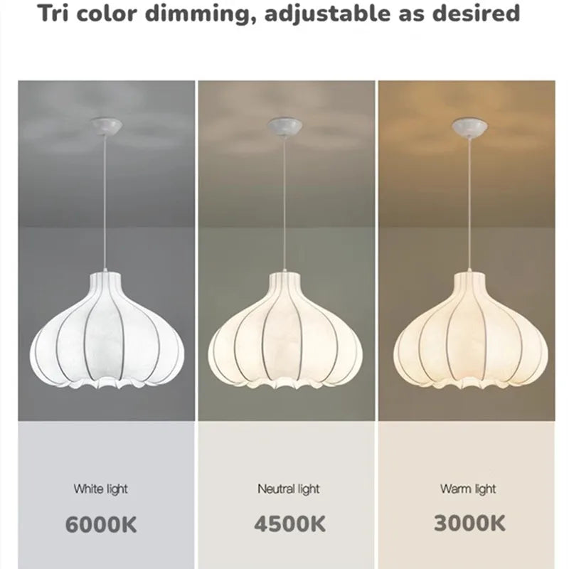 French Wabi Sabi Onion Head Silk LED Chandelier Dining Room Bar Bedroom Pendant Light Retro Restaurant Deco Hanging Lamp Fixture