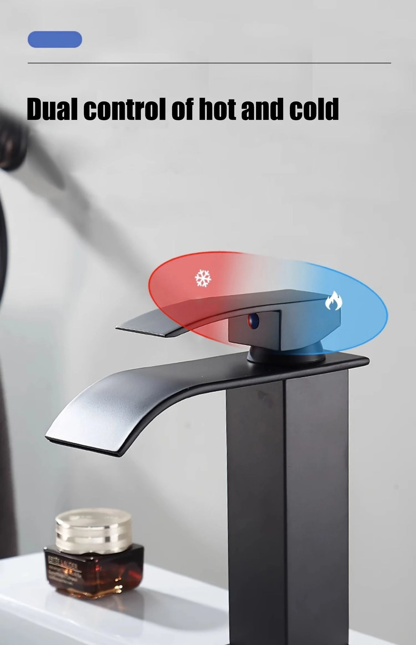 Waterfall style washbasin faucet black cold and hot all copper bathroom kitchen washbasin basin bathroom household use