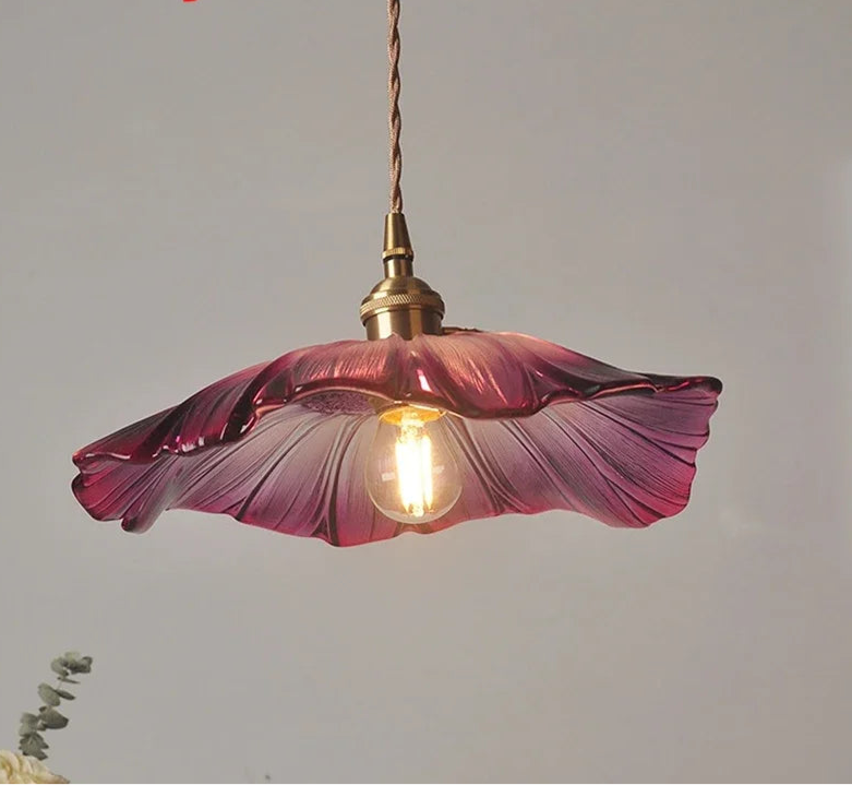 Japanese Style Brass Glass Flower Pendant Lights