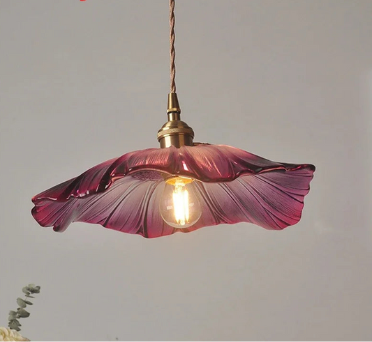 Japanese Style Brass Glass Flower Pendant Lights