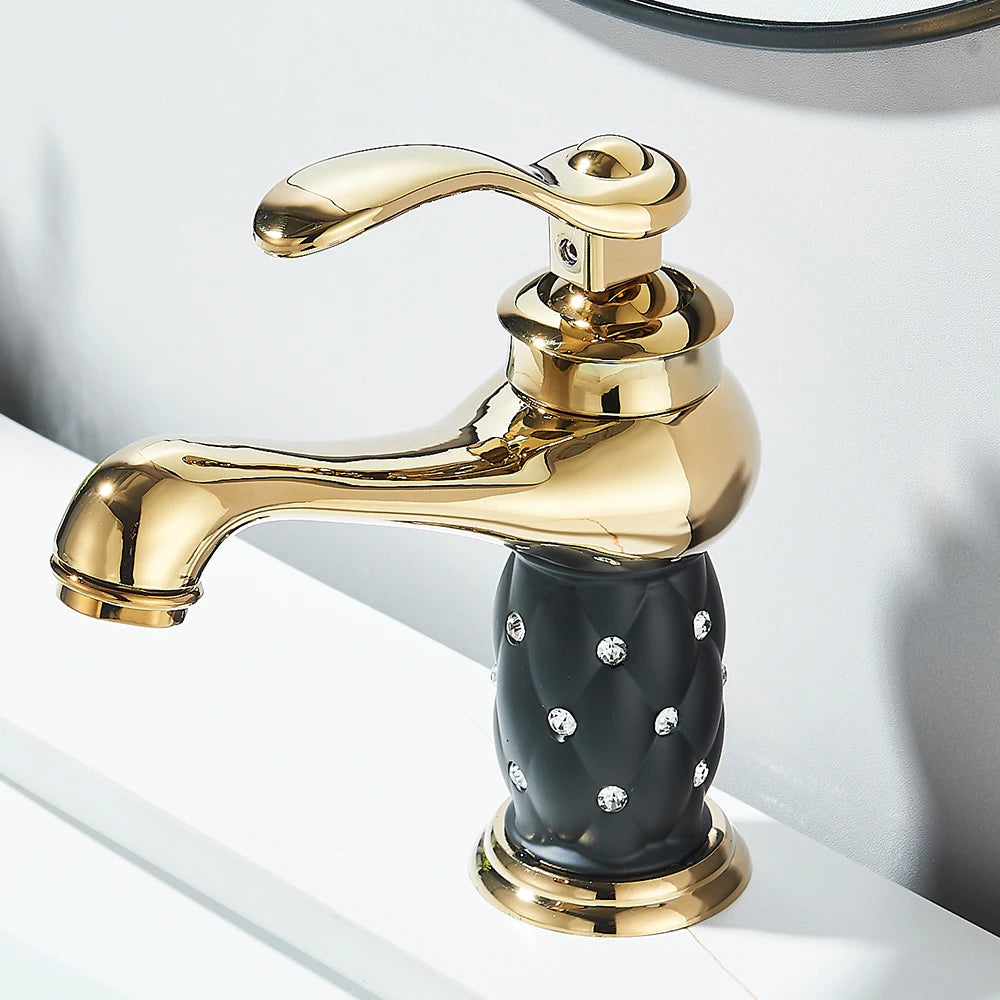Bathroom Sink Faucets Diamond Gold Basin Faucet Single Handle Mixer Tap Hot Cold Water Mixer Water Crane