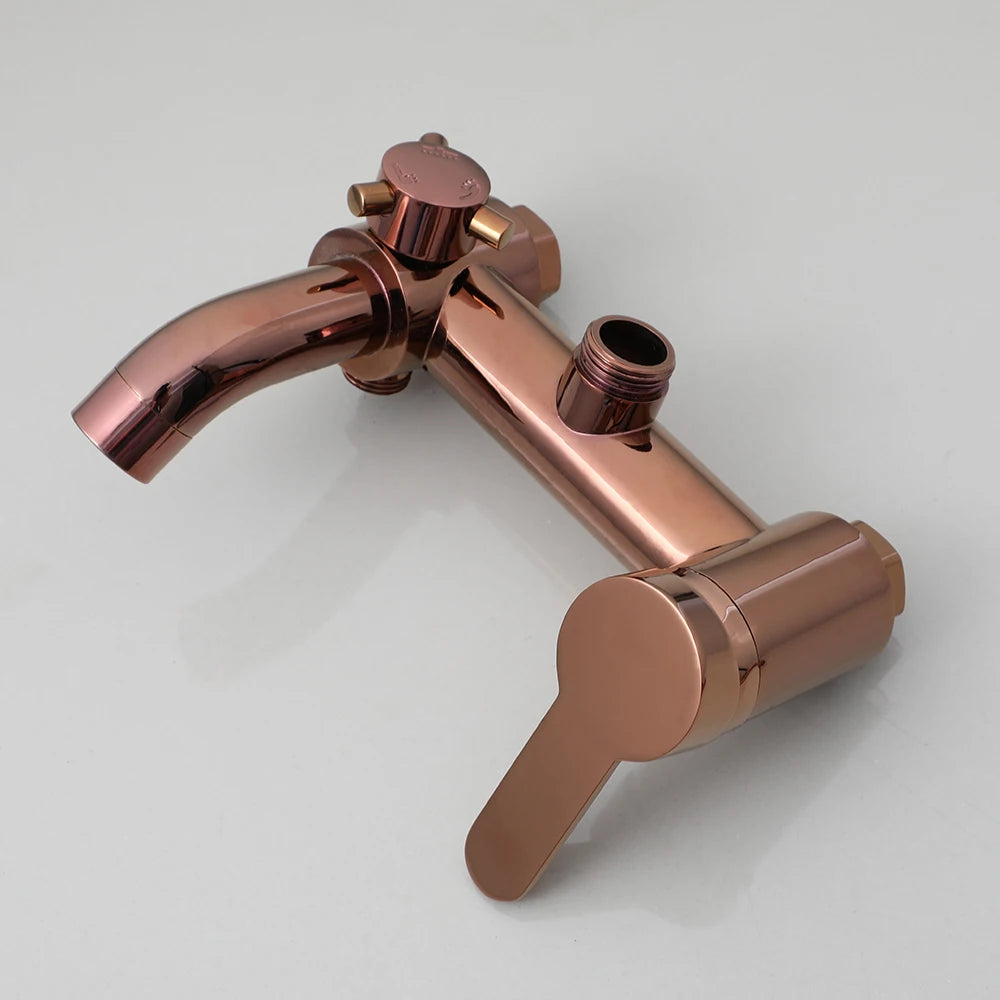 ZAPPO Solid Brass Rose Golden Shower Faucet Set Pink Bathroom Bathtub Mixer Rainfall Spray Hand Square Shower Shower Facuets
