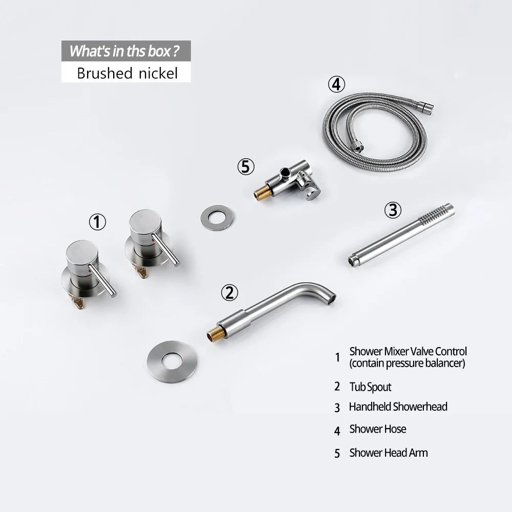 Shower Mixer Shower Set Hot & Cold 2 Way Diverter Shower Faucet Solid Brass With 150MM/210MM/260MM Bath Spout Mixing Shower  Kit