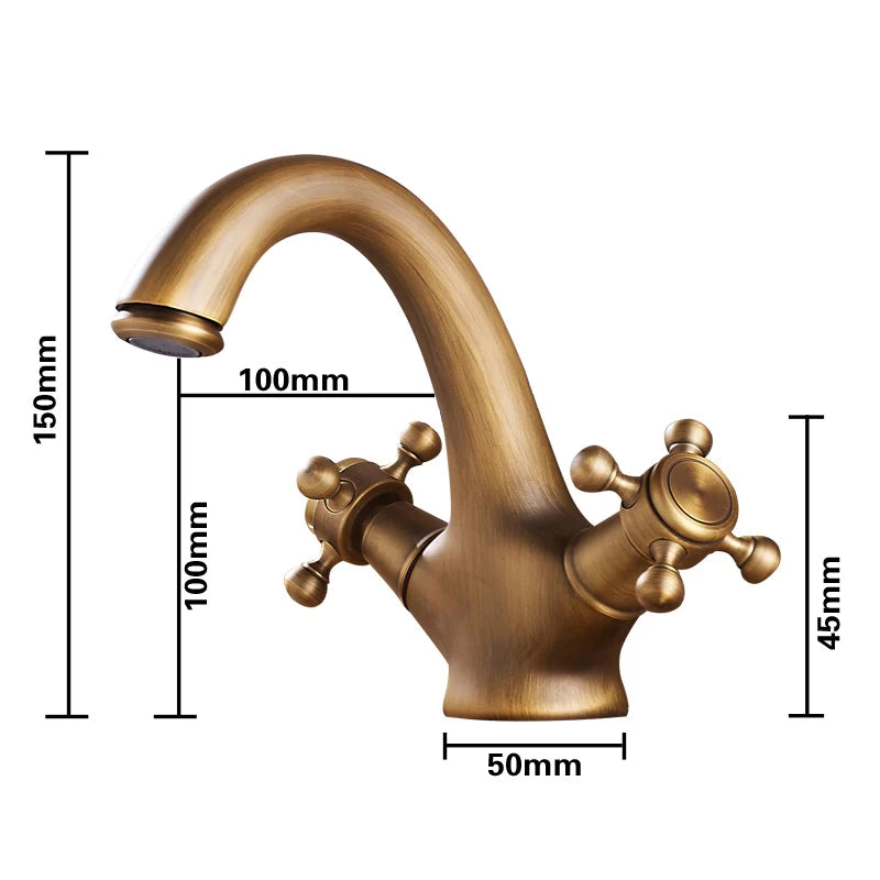Dual Handle Antique Basin Faucet Hot and Cold Water Crane Bronze Sink Faucet Bathroom Vintage Mixers Taps Gold