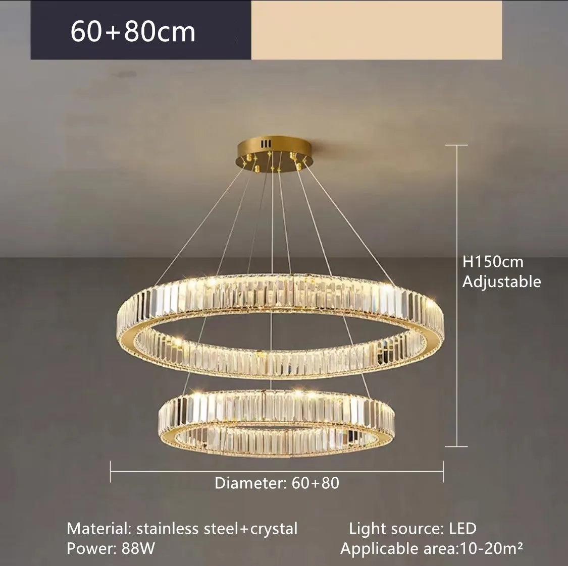 Crystal Chandelier in Simple Stainless Steel or Gold