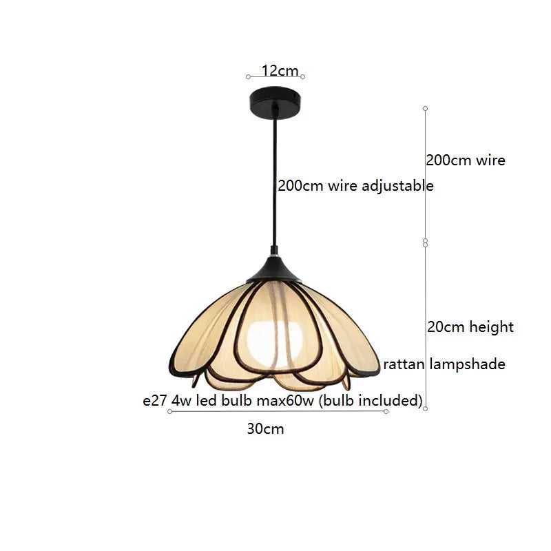 IWHD 50CM Rattan Flower LED Pendant Lamp Home Decor Indoor Bedroom Dining Living Room Lights Nordic Modern Hanging Light Edison