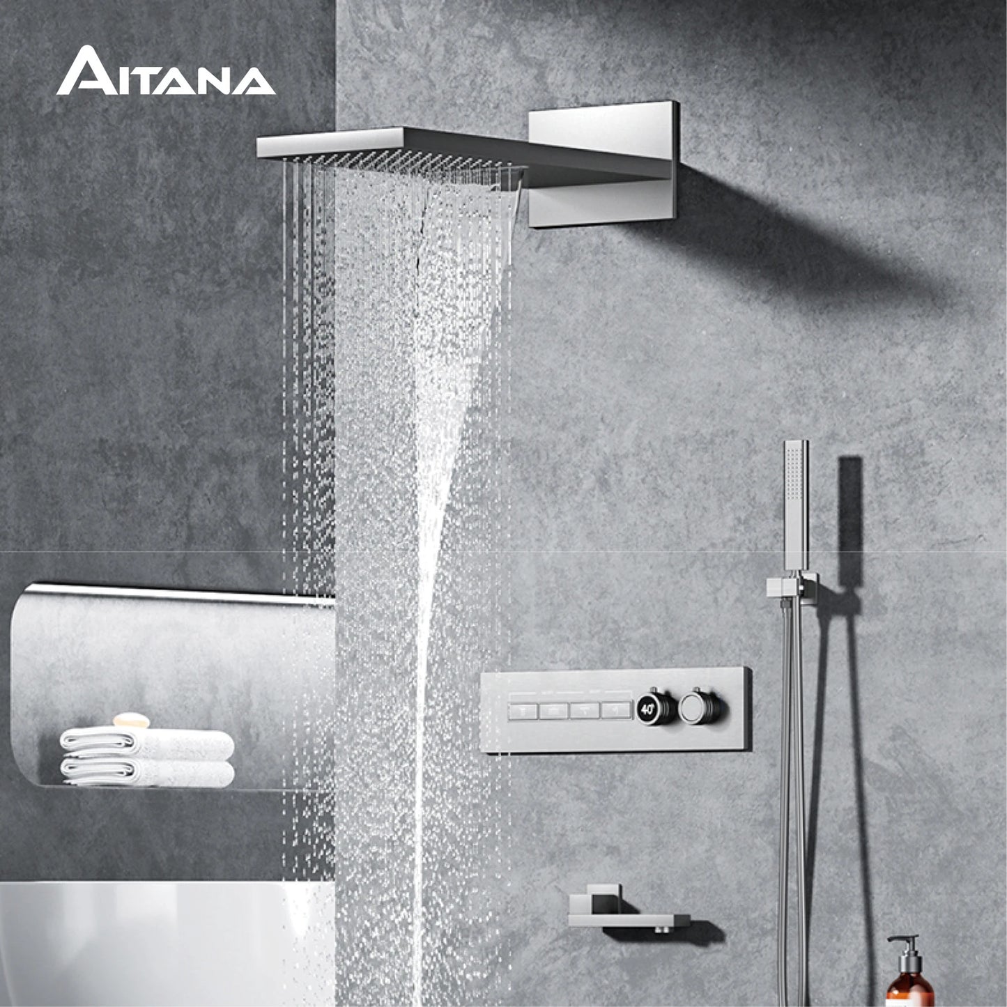 Luxury Black Brass Shower System LED Digital Display