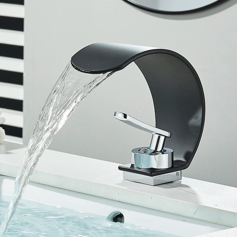 Deck Mount Waterfall Bathroom Basin Faucet