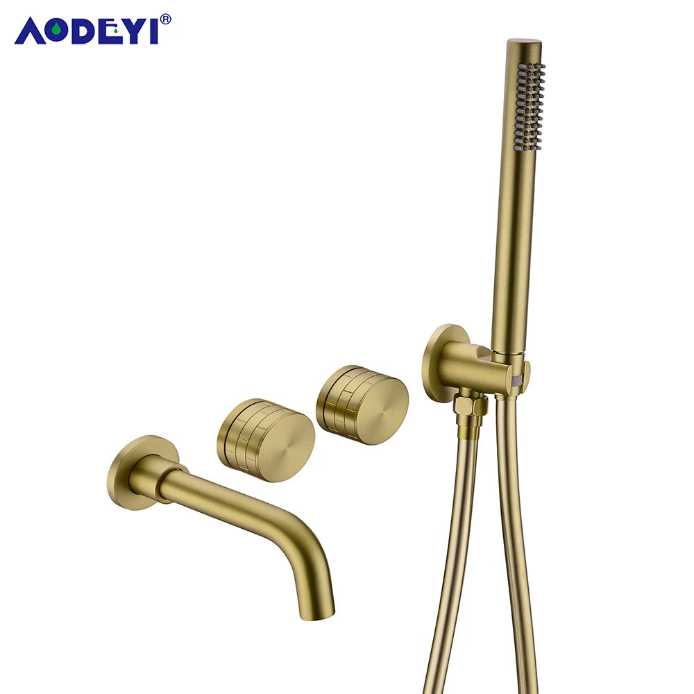 Bathroom Shower Faucet Set Black Mixer Valve Brushed Gold Solid Brass Hand Bath Tub Spout Two Ways Hot Cold Mixing Kit White