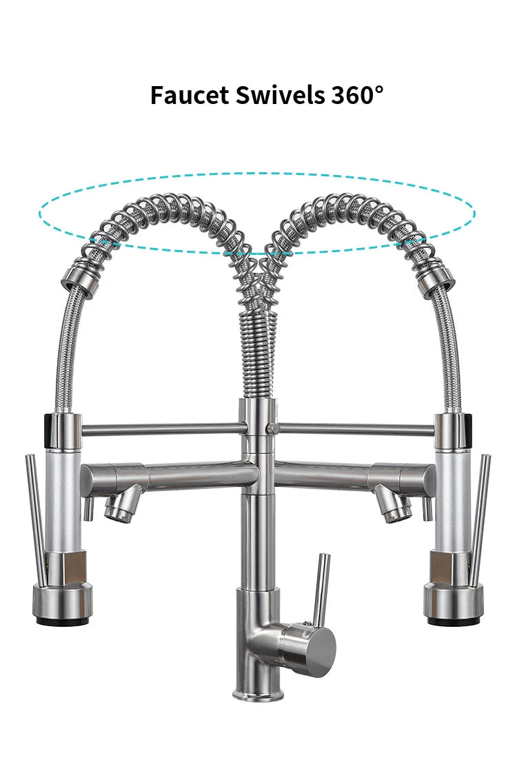 Brass kitchen sink faucet  360 degree rotating spring faucet  Single handle cold and hot mixed water tap