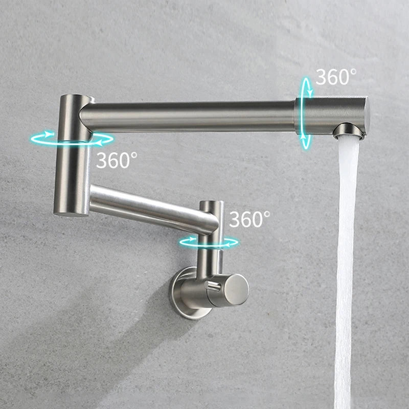 Baokemo Folding into the Wall Faucet 304 Stainless Steel Universal Rotation Faucet Kitchen Concealed Single Cold Faucet