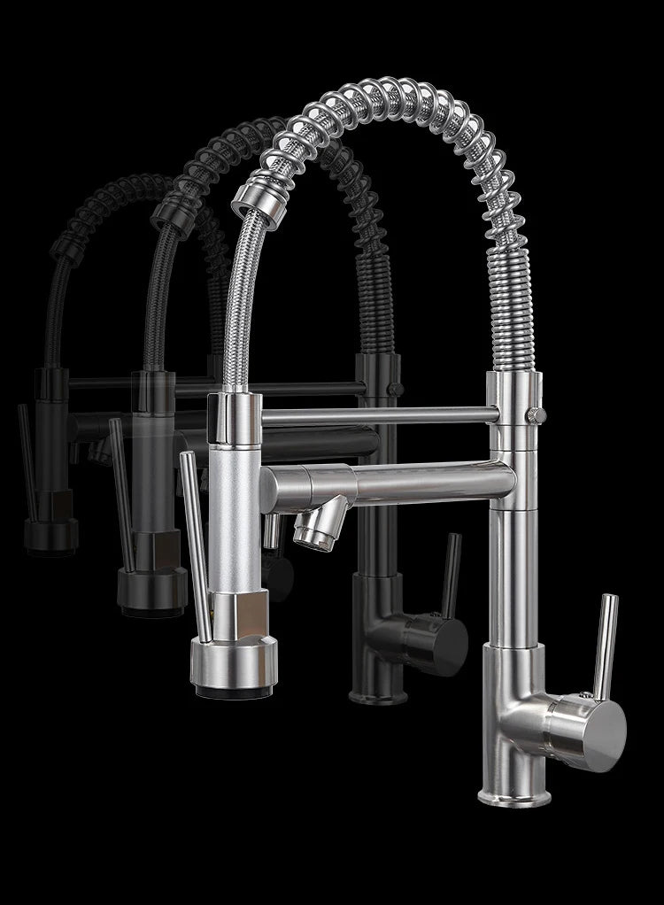 Brass kitchen sink faucet  360 degree rotating spring faucet  Single handle cold and hot mixed water tap
