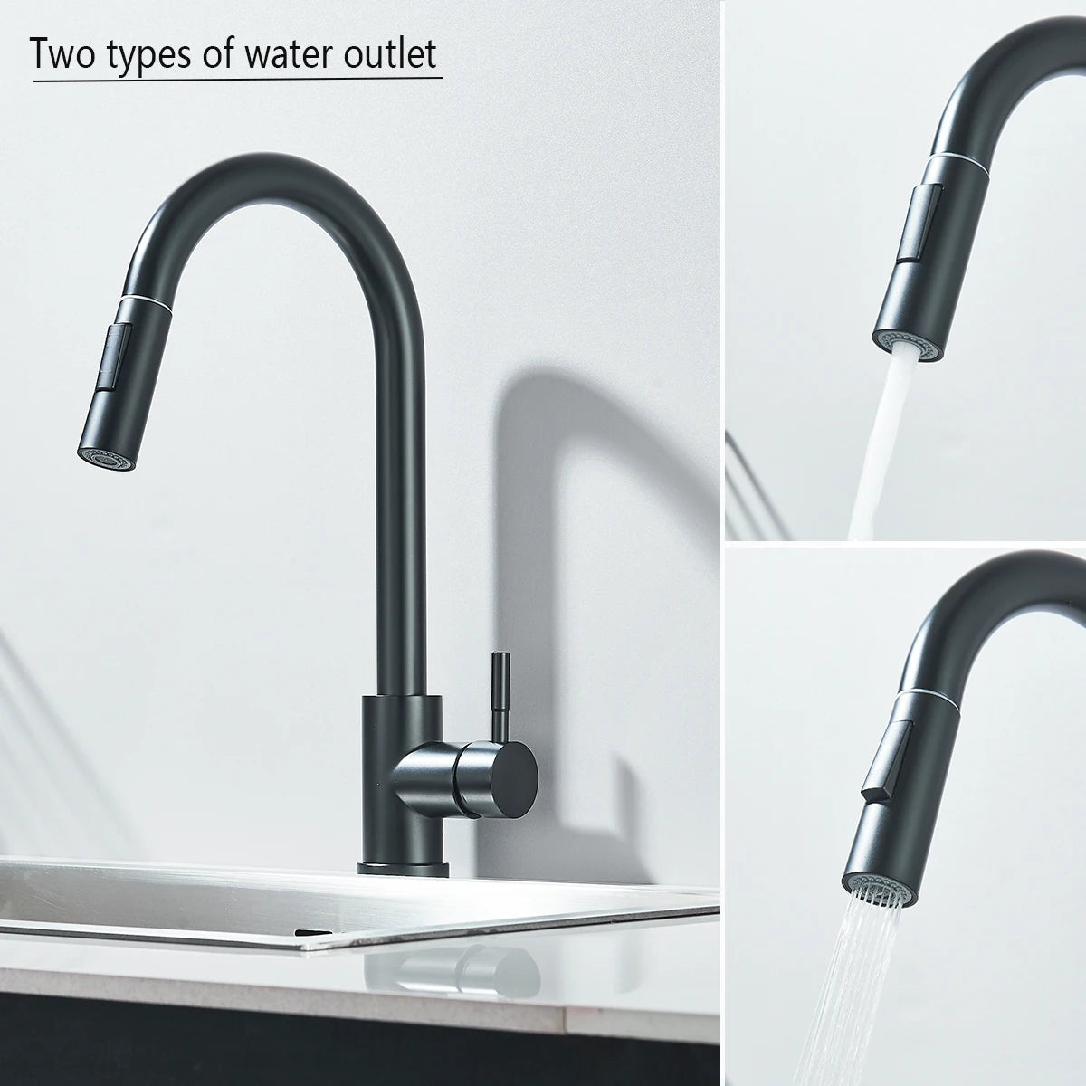 ULGKSD Kitchen Faucet Pull Out 2 Modes Stream Spray Hot And Cold Water Mixer 360 Rotate Single Handle Deck Mounted Crane Tap