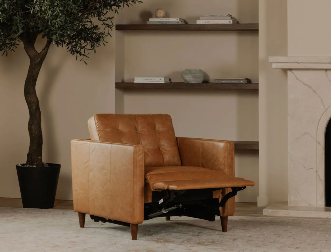 Bridgers Power Recliner Chair Tan Leather