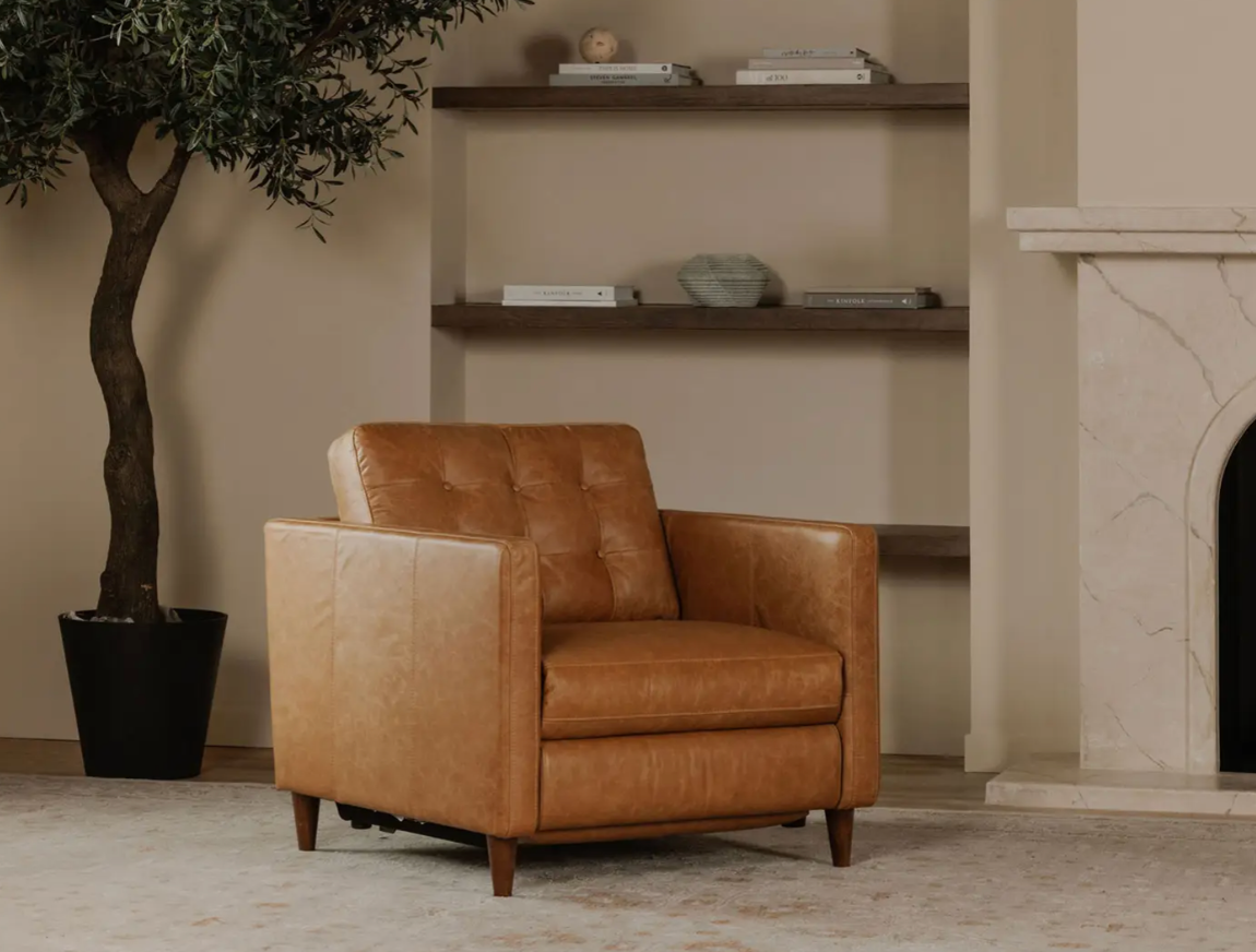 Bridgers Power Recliner Chair Tan Leather