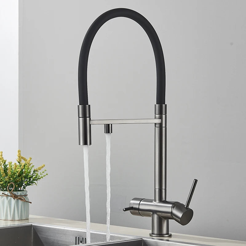 Black Filtered Kitchen Faucet Pull Out Spray Kitchen Purified Faucet 360 Rotation Filter Tap 3 Ways Sink Drink Water Faucet