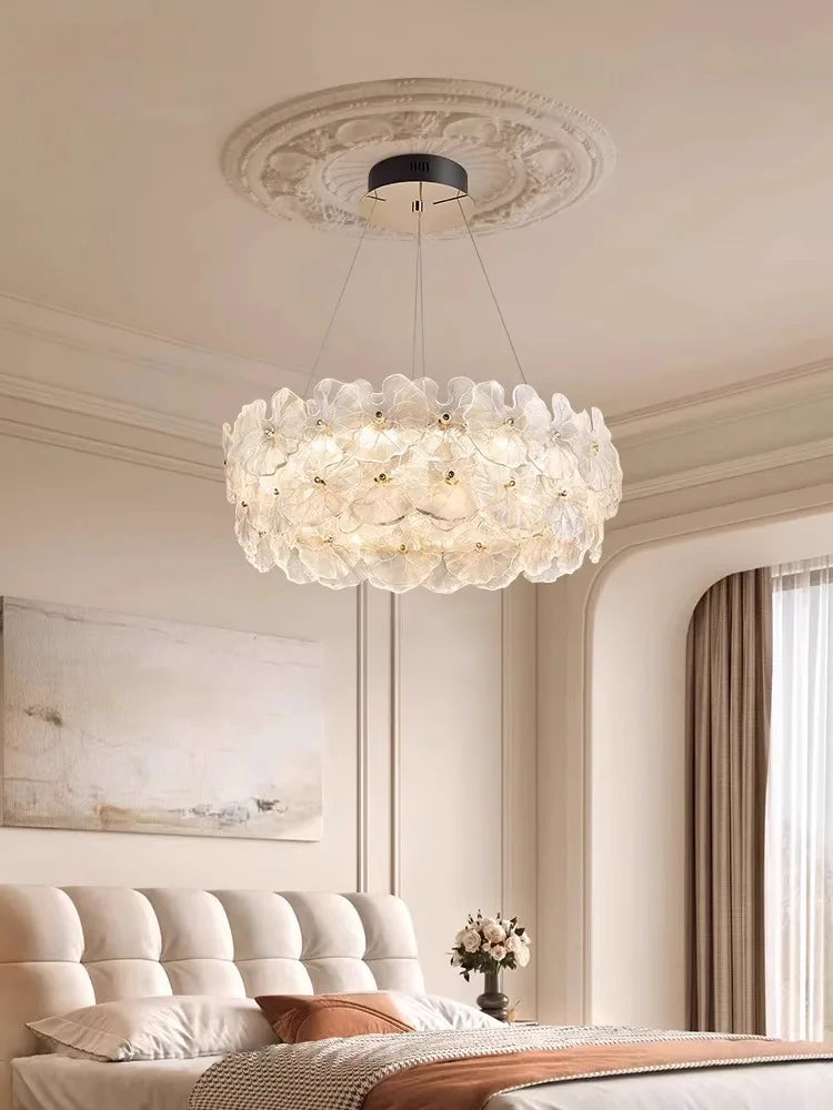 Modern Luxury Lotus Leaf Glass Chandelier Room Decor Led Light Living Dining Bedroom Villa Pendant Lamp Indoor Lighting Fixtures