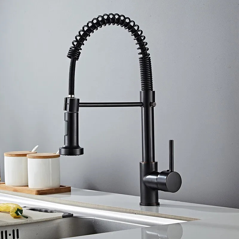 Matte Pull Down Kitchen Faucet Chrome Dual Modes Nozzle Hot Cold Water Mixer Crane Tap Brass Spring Kitchen Sink Faucets