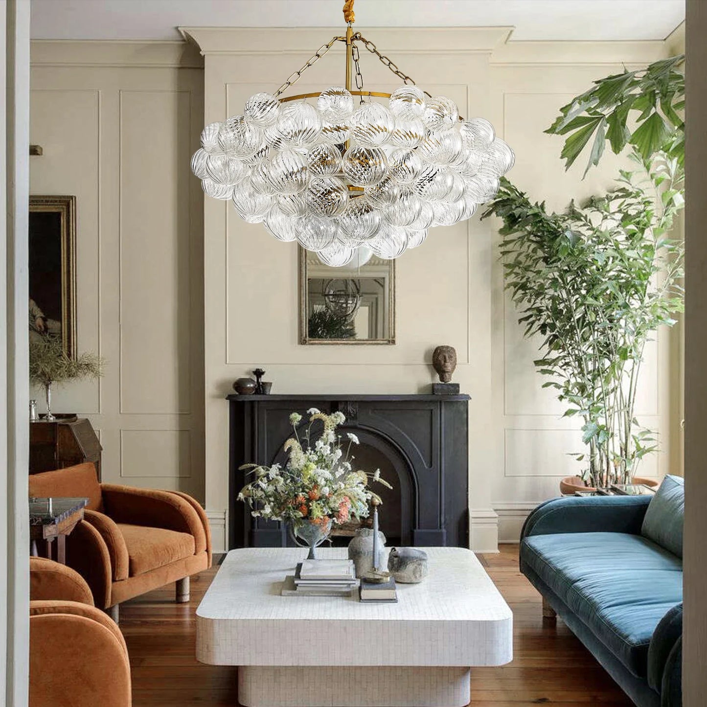 Mid Century Clear Glass Bubble Ball Chandeliers Lights Living Room Swirled Ribbed Globe Chandelier Bowl Dining Room Over Table