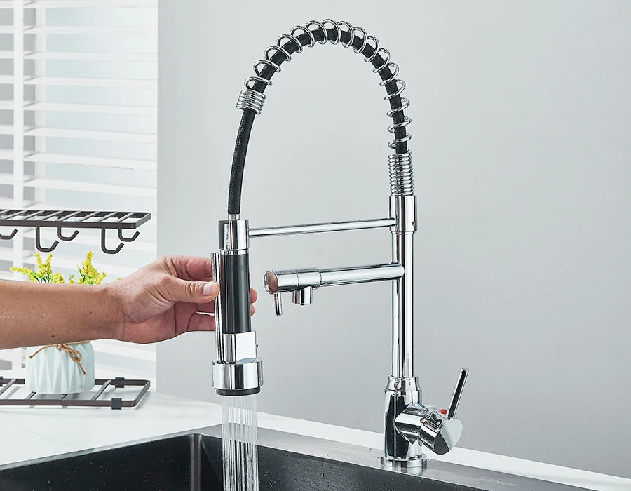 Pull Down Spring Kitchen Faucet Single Lever Hot Cold Mixer Water For Kitchen Sink Dual Spout Nozzle Faucets Crane