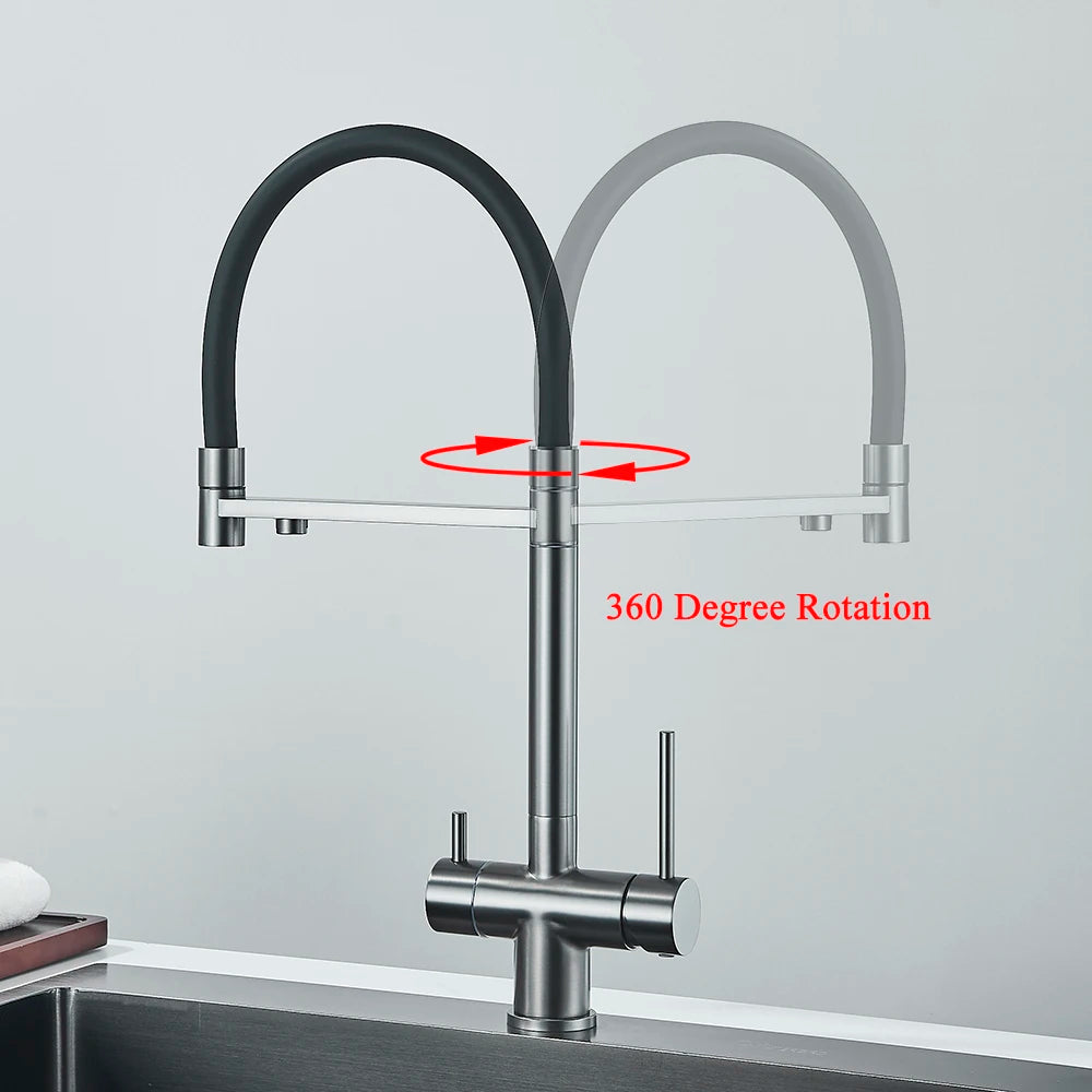 Senlesen Filter Water Kitchen Faucet Gray Pull Down Flexible Sprayer Deck Mounted Hot Cold Mixer Crane Tap 360 Degree Rotation