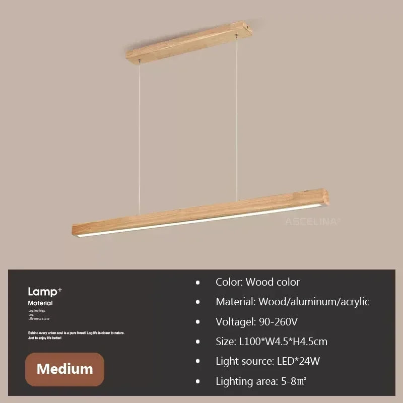 Modern Wood Long Strip LED Pendant Light