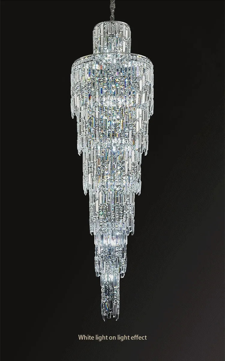 Villa Living Room Crystal Chandelier Hotel Hall Luxury Lighting for Duplex Floor Rotating Staircase Long Chandelier Decoration