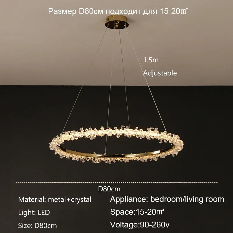 Nordic Luxury Shop Bedroom Living Room Crystal Pendant Lighs  Interior Decoration Ring Luster Lighting Modern Ceiling Chandelier
