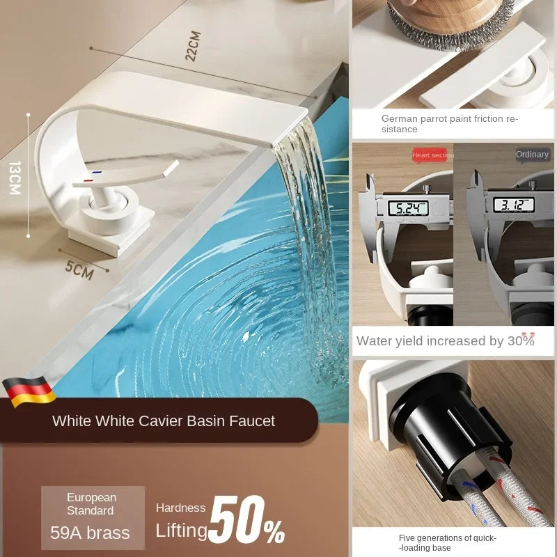 All copper waterfall faucet washbasin bathroom bathroom cabinet sink washbasin counter hot and cold water faucet minimalist