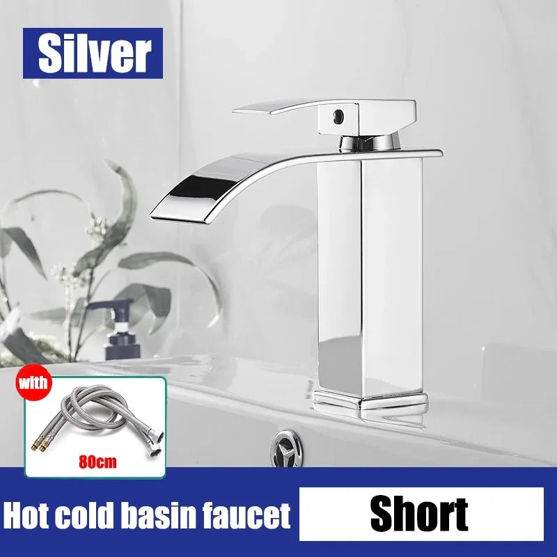 Waterfall style washbasin faucet black cold and hot all copper bathroom kitchen washbasin basin bathroom household use