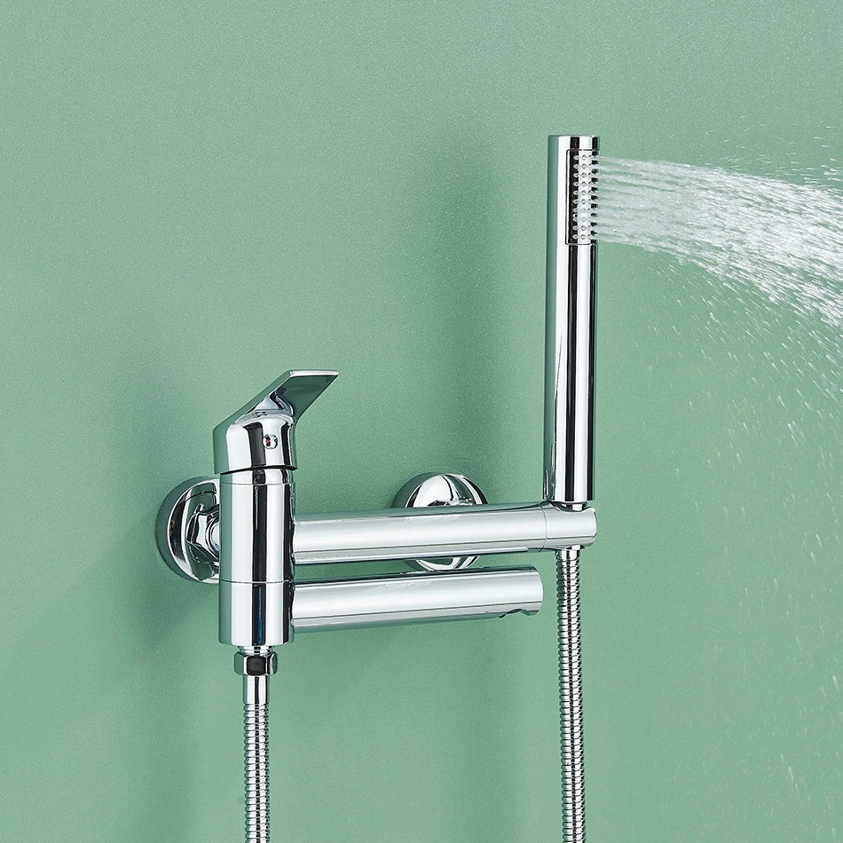 Uythner Bathtub Faucet With Swivel Tub Spout Brass Wall Mounted Bathroom Shower Mixer Tap Full Shower Set for Bathroom