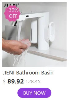 JIENI Black Chrome Lavatory Bathroom Faucet Wall Mount Sensor Faucet Automatic Free Touch Sensor Bathroom Sink Mixer Tap Faucet