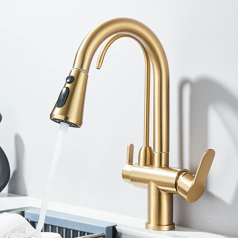 Filtered Pure Water Kitchen Faucet Deck Mount Antique Brass Faucet