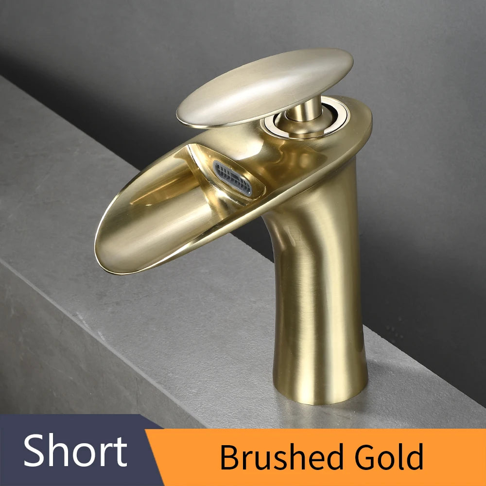Gold Basin Faucets Waterfall Bathroom Faucet Single handle Basin Mixer Tap Bath Faucet Brass Sink Water Crane Silver 855923