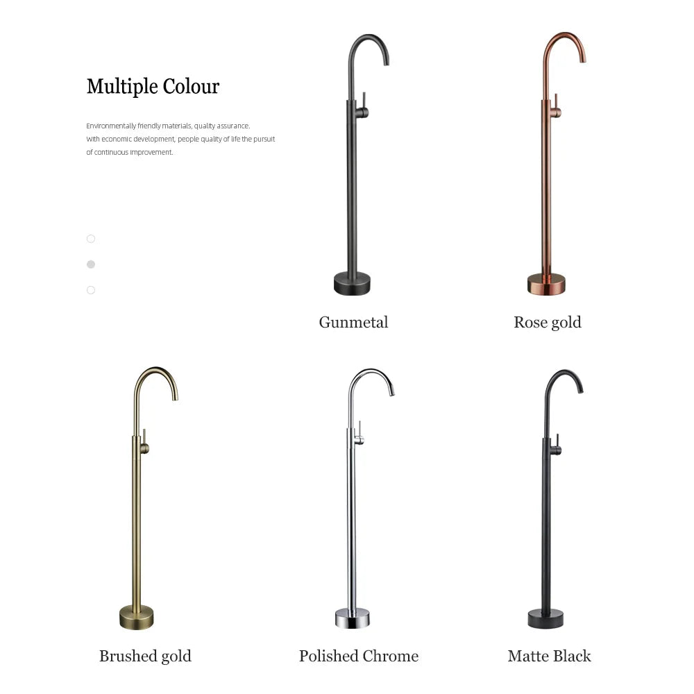 Bathroom Bathtub Floor Stand Faucet Rose Gold Mixer Single Handle Tap 360 Rotation Spout With Brass Hand Hot &Cold Water Shower