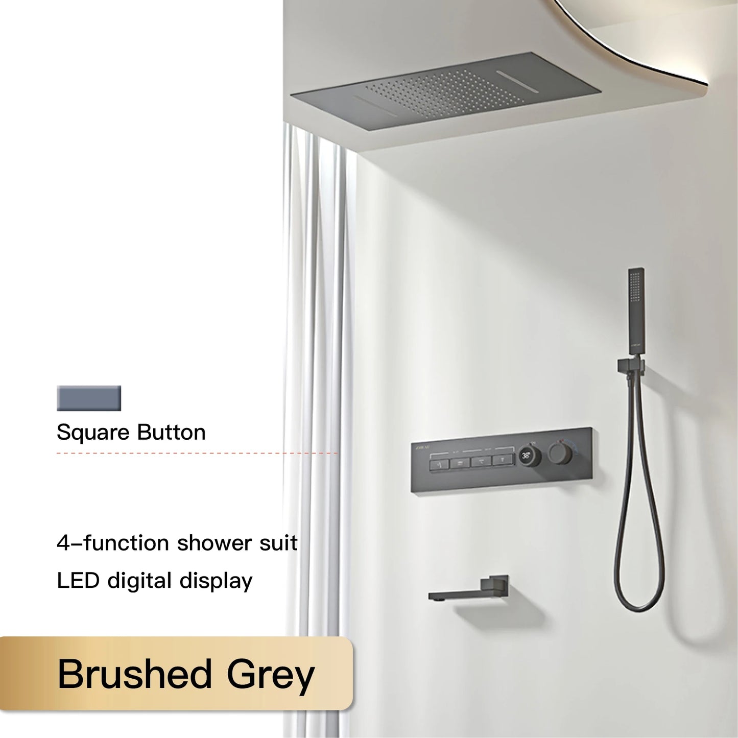 Luxury Black Brass Shower System LED Digital Display