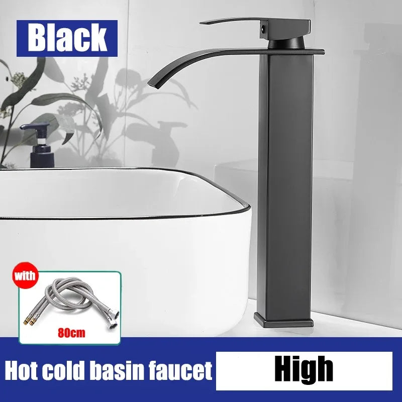 Waterfall style washbasin faucet black cold and hot all copper bathroom kitchen washbasin basin bathroom household use