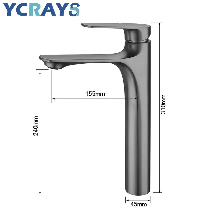 YCRAYS Brass Water Plating Gray Bathroom Sink Faucet Single Handle Brushed Gold Deck Mounted Wash Basin Tap Hot And Cold Mixer