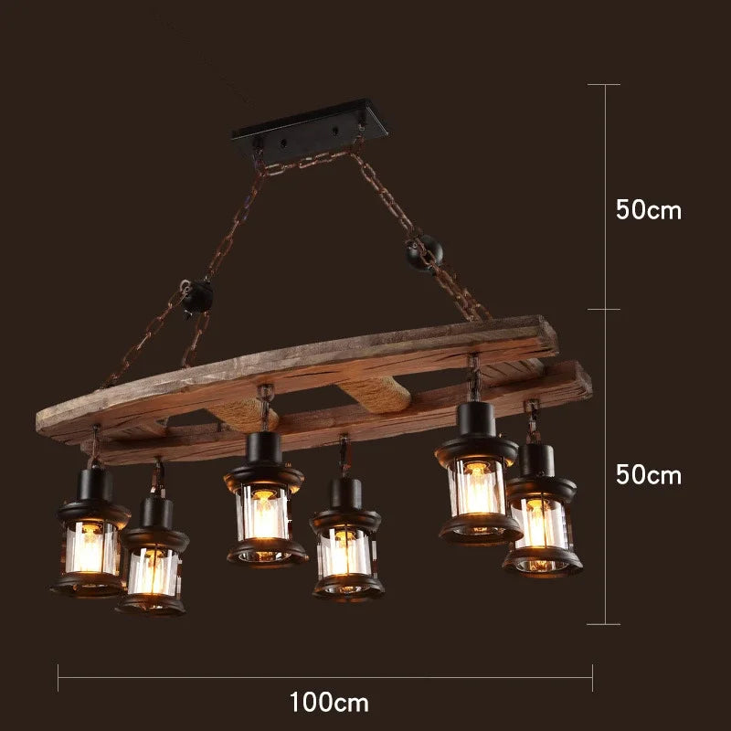 Antique Industry Vintage Wood E27 LED Ceiling Chandelier