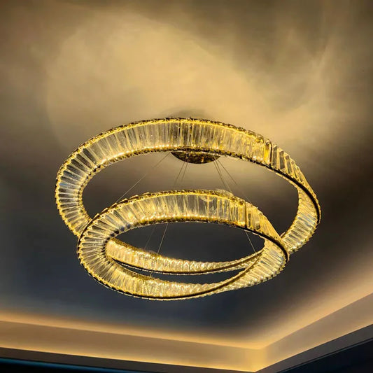 Modern Crystal Lustre Ceiling Chandelier Gold Irregular Ring Pendant Lamp Led Dimmable Living Room Bedroom Restaurant Hang Light
