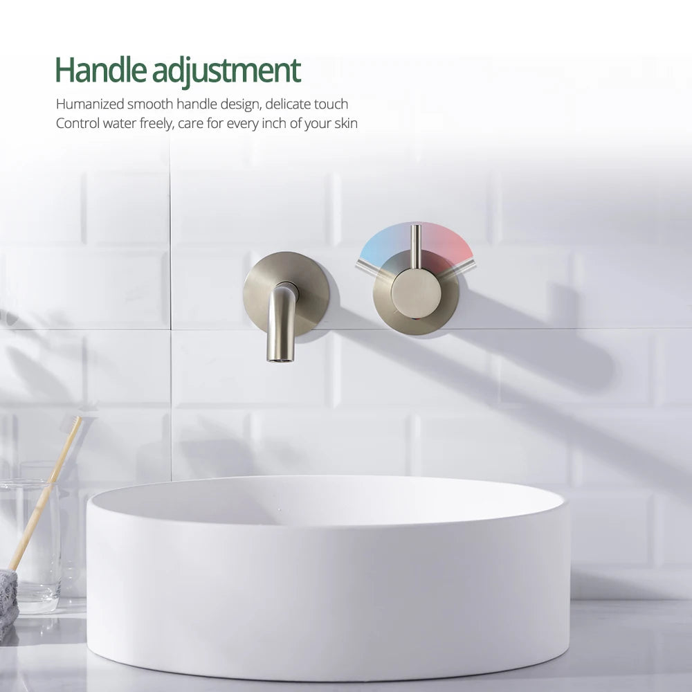 Washbasin Faucet Bathroom Sink Faucets Knurled Brushed Gold Wall Mounted Water Mixer Tap Gunmetal Brass Hot &Cold