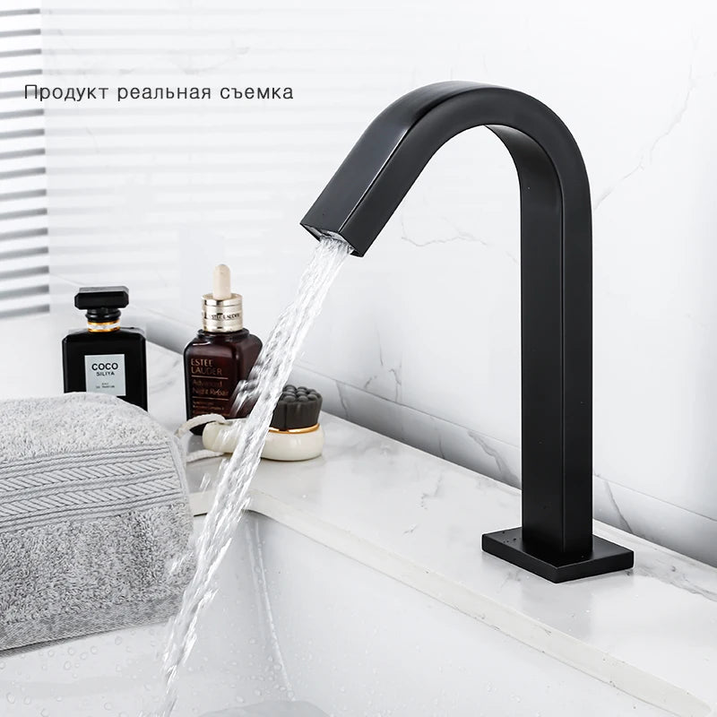 OXG Black/Chrome Smart Sensor Basin Faucet Automatic Sensor Waterfall Basin Sink Faucet Bathroom Faucet Washbasin Faucet