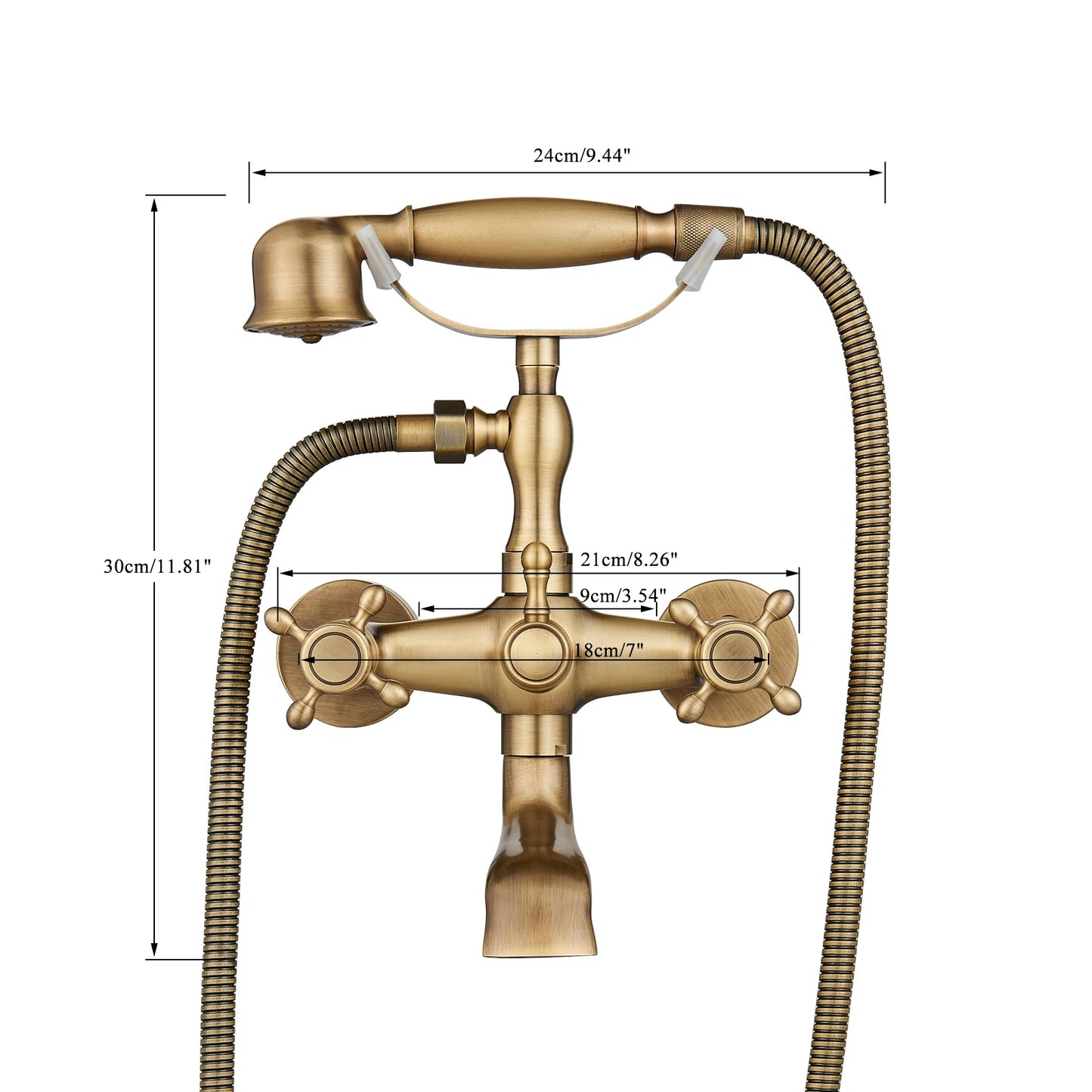 Bathroom Bathtub Faucet Dual Handles Handheld with Hand Shower Bath Shower Mixer Tap Wall Mount Swivel Spout Tub Retro Faucet