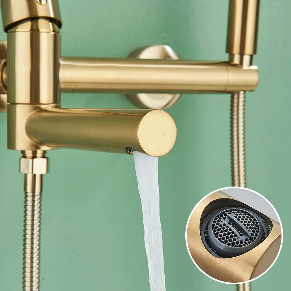Uythner Bathtub Faucet With Swivel Tub Spout Brass Wall Mounted Bathroom Shower Mixer Tap Full Shower Set for Bathroom