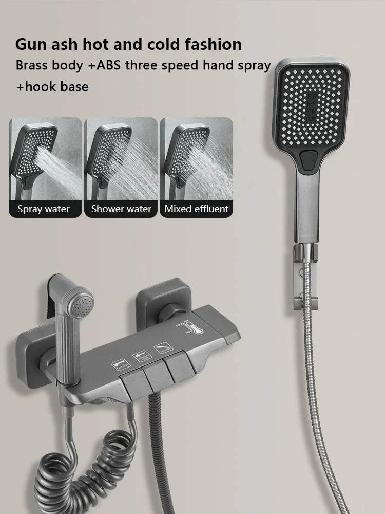 White Grey Deluxe Shower System Set Bathroom Rain Pressurized Shower Faucet Set Brass LED Digital Bathtub Shower Faucet Full Set