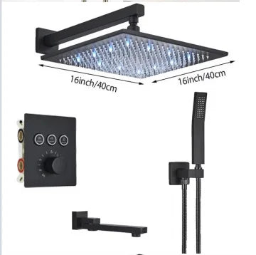 Modern Bathroom Rain Waterfall Shower Set Thermostatic Mixer Bath Shower Mixer Tap Brass Body